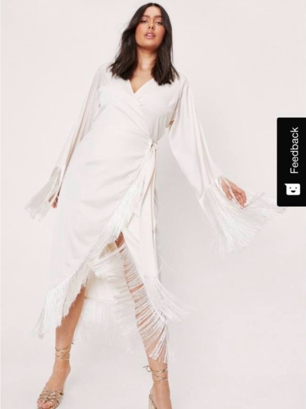 Bride wrap Ivory Fringe Wrap Midi Dress